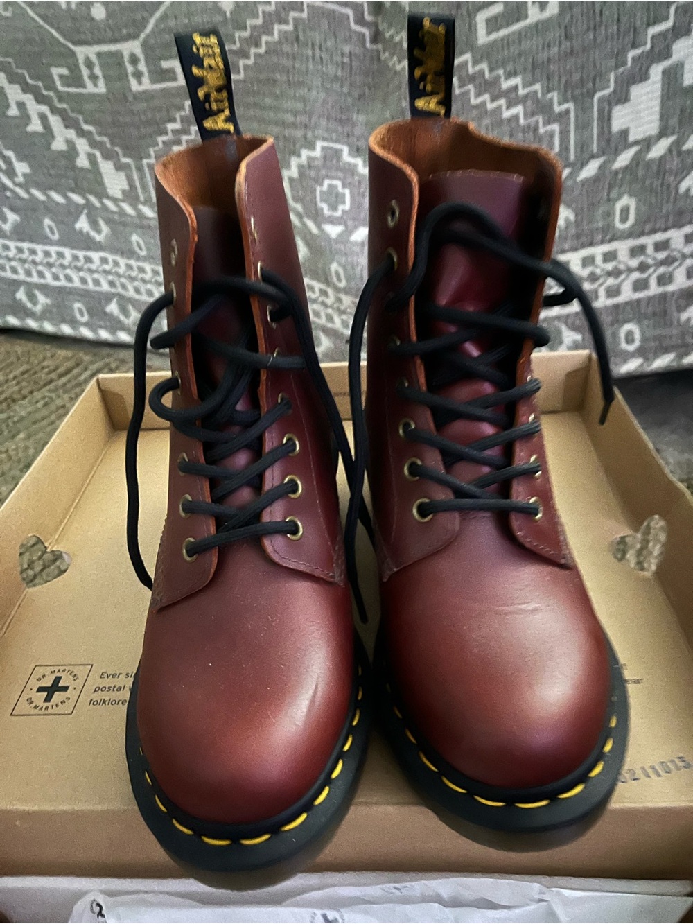 Dr. Martens Women's 8-Eye Leather Boots in Burgundy with Black Laces